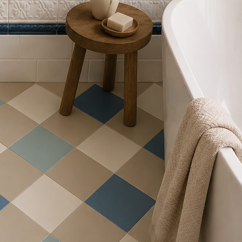 Gingham White Vanilla Aqua Blue
